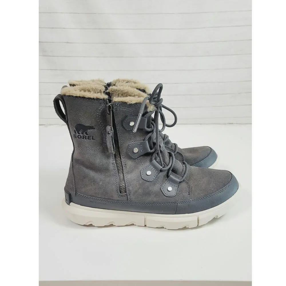 Sorel Explorer II Joan Faux Fur Waterproof Boot in Gray, sz 9.5